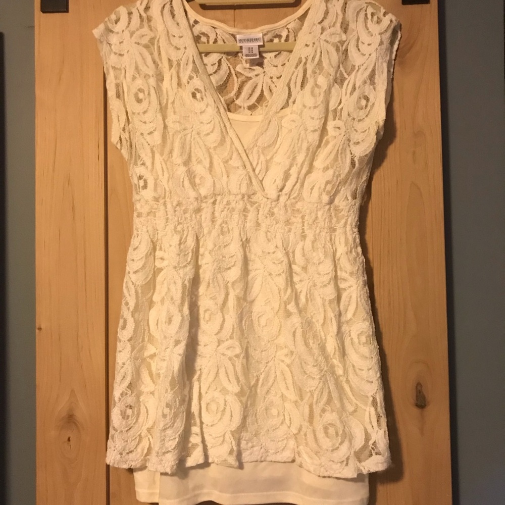 Motherhood Maternity lace cream top.